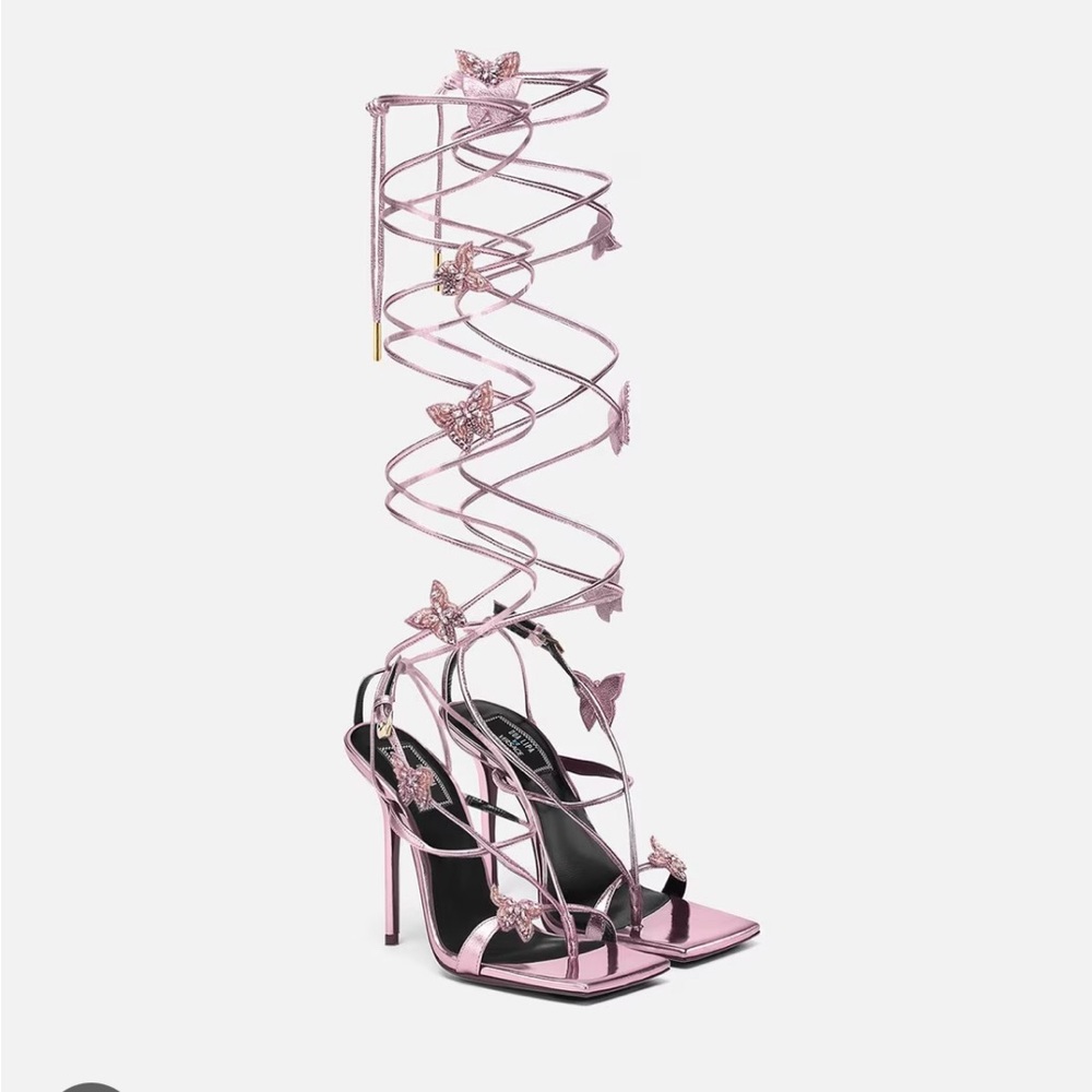 Versace x Dua Lipa Limited Edition Pink Metallic Butterfly Sandals Size 39 - Picture 2 of 15